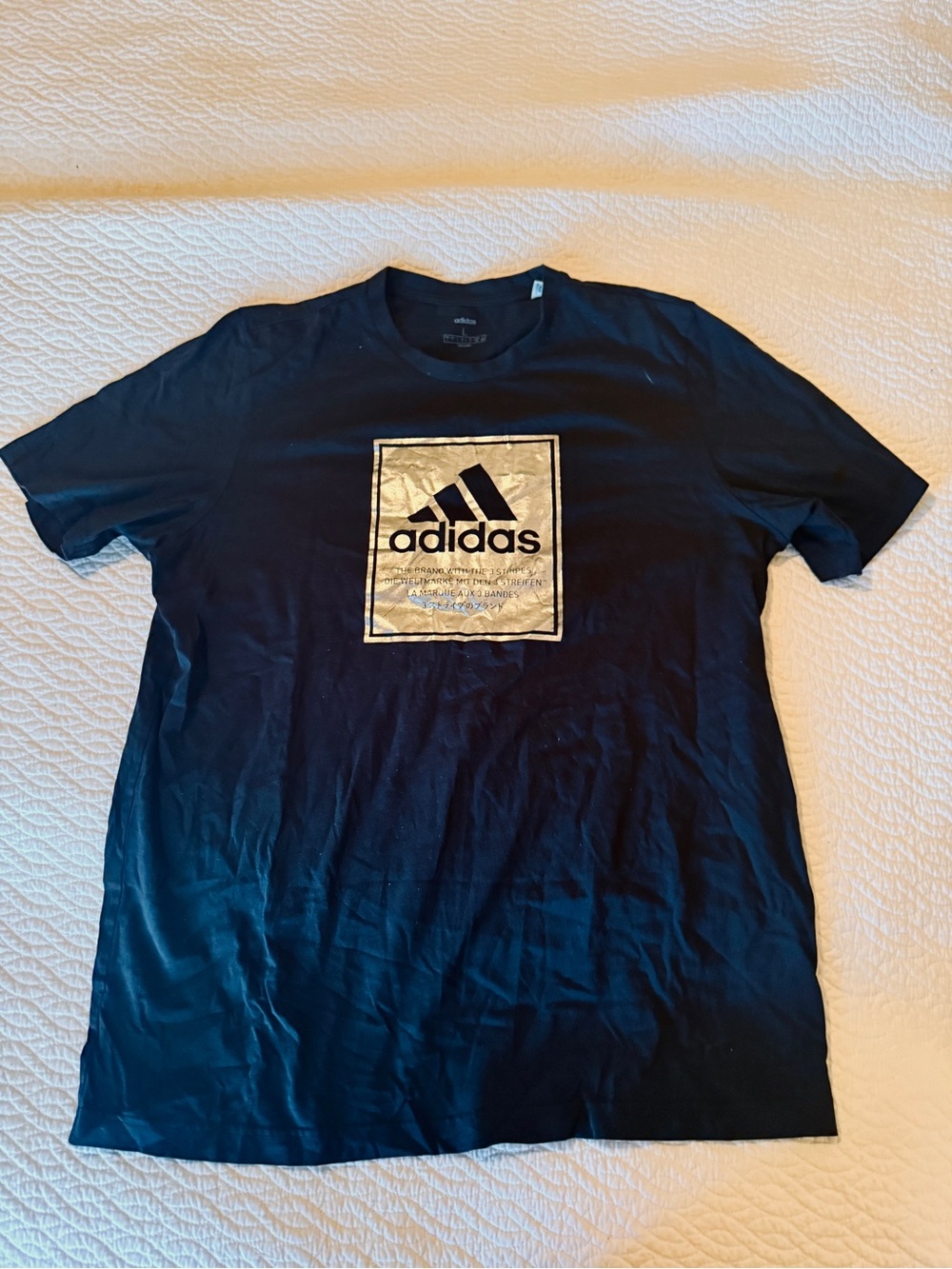 adidas Black Short Sleeve Tee with Metallic Silver Logo Square